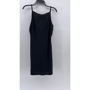 URBAN GIRL Women's Black Stamped Logo Scoop-Neck Spaghetti Strap Mini Dress SZ L